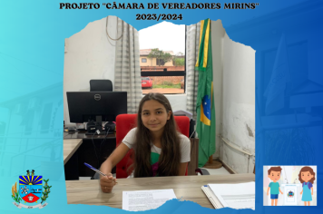 Vereadora Mirim eleita Cálita Tainá dos Santos, que representa a Escola Municipal de Ensino Fundamental Conquista Dezesseis de Outubro, esteve visitando o Poder Legislativo.